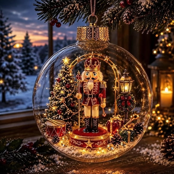 Glowing Christmas Diorama Ornament Light-Up Holiday Scene with Warm LED, Clear Acrylic Hanging Decor for Tree, 8 Designs