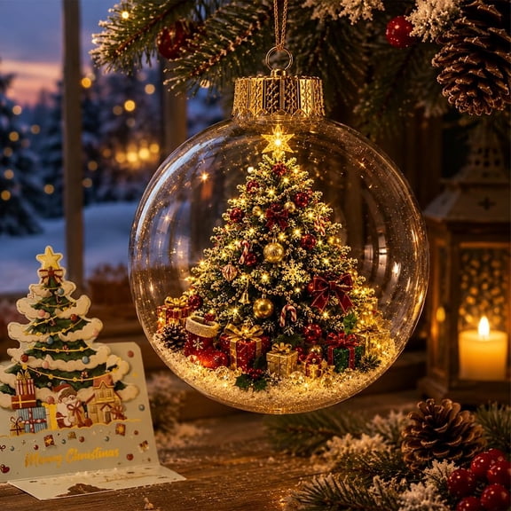 Glowing Christmas Diorama Ornament, Light-Up Mini Holiday Scene for Display