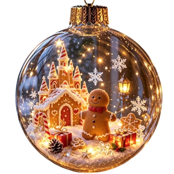 Glowing Christmas Diorama Ornament, Miniature Christmas Scene in Clear 2d Acrylic Ball, with Warm Led Light, Lighted Christmas Tree Ornament, Holiday Hanging Decor, Choose Your Story