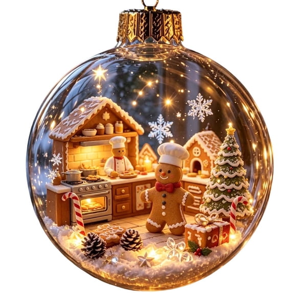 Glowing Christmas Diorama Ornament, Miniature Christmas Scene in Clear 2d Acrylic Ball, with Warm Led Light, Lighted Christmas Tree Ornament, Holiday Hanging Decor, Choose Your Story