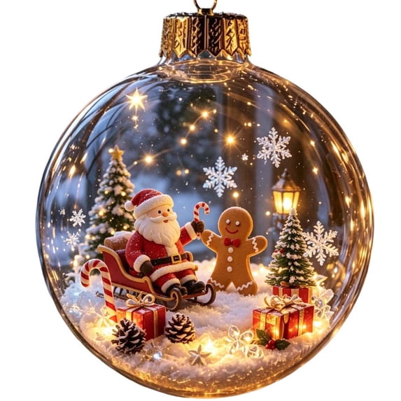 Glowing Christmas Diorama Ornament, Miniature Christmas Scene in Clear 2d Acrylic Ball, with Warm Led Light, Lighted Christmas Tree Ornament, Holiday Hanging Decor, Choose Your Story