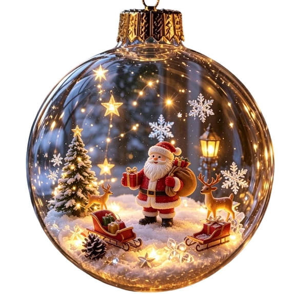 Glowing Christmas Diorama Ornament, Miniature Christmas Scene in Clear 2d Acrylic Ball, with Warm Led Light, Lighted Christmas Tree Ornament, Holiday Hanging Decor, Choose Your Story