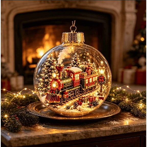 Glowing Christmas Diorama Ornament, Pre-Lit Holiday Train Mini Scene Ball, Festive Hanging Decoration for Seasonal Home Decor and Holiday Gift Collection