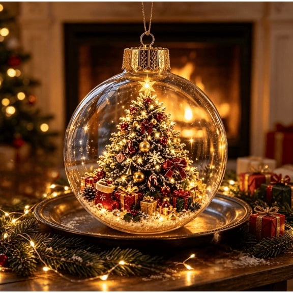 Glowing Christmas Diorama Ornament, Warm Light Mini Tree Scene Hanging Acrylic Ornament, Versatile Seasonal Decor for Farmhouse Indoor Holiday Layout