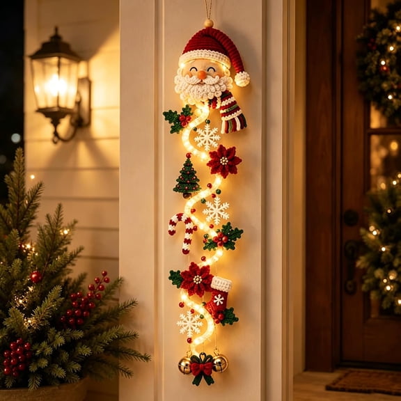Glowing Christmas Door Hanger, Christmas Angel Warm Glow Lighted Holiday Porch Decor for Front Door Side, Entryway and Wall(Santa)