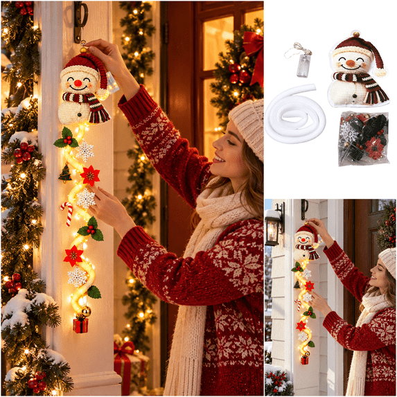 Glowing Christmas Door Hanger Light Decoration Snowman With Red Hat Lighted Christmas Door Hanging Decoration,47.24Inch 3D Holiday Ornament For Entryway And Fireplace