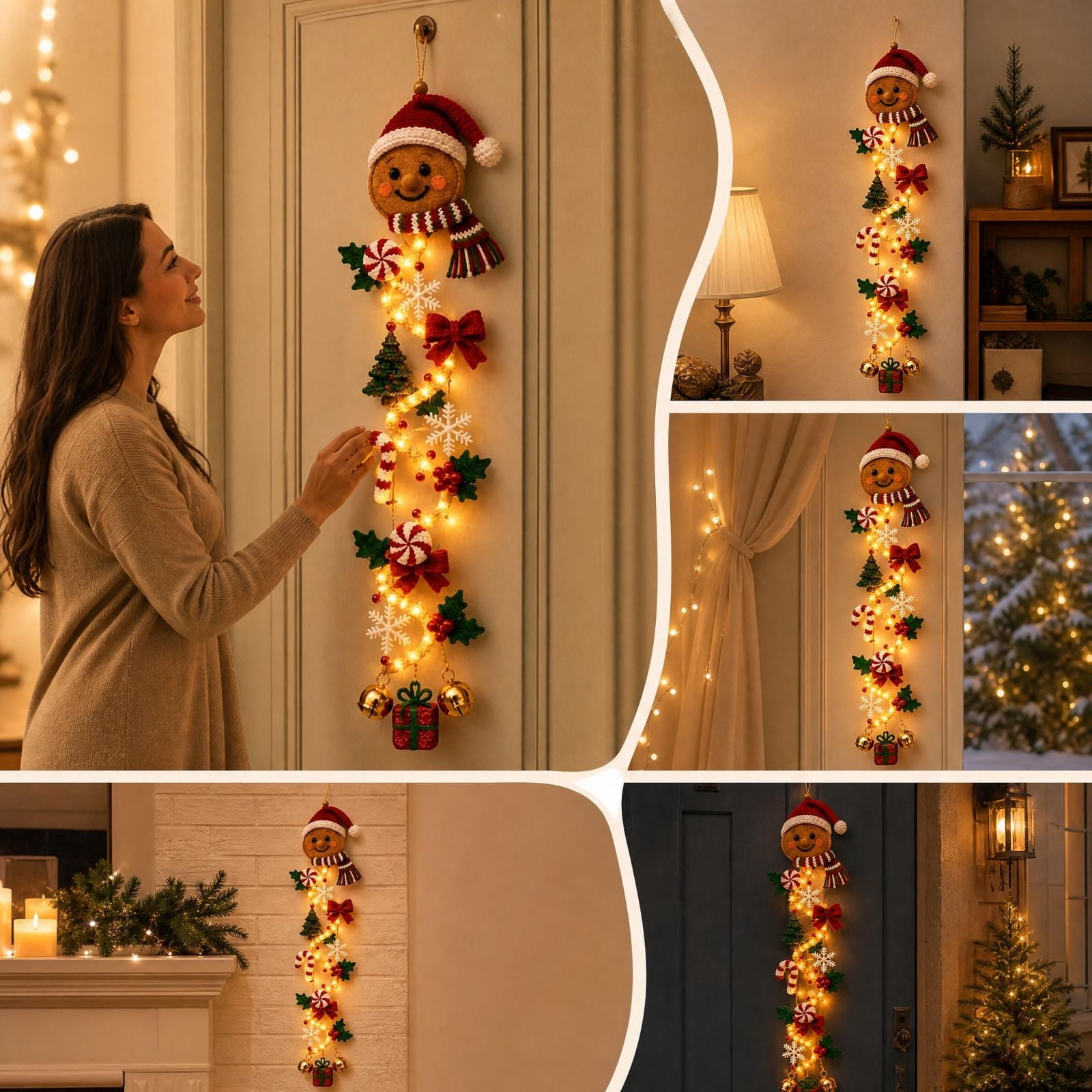 Glowing Christmas Door Hanger, Lighted Christmas Door Hanger, Rustic