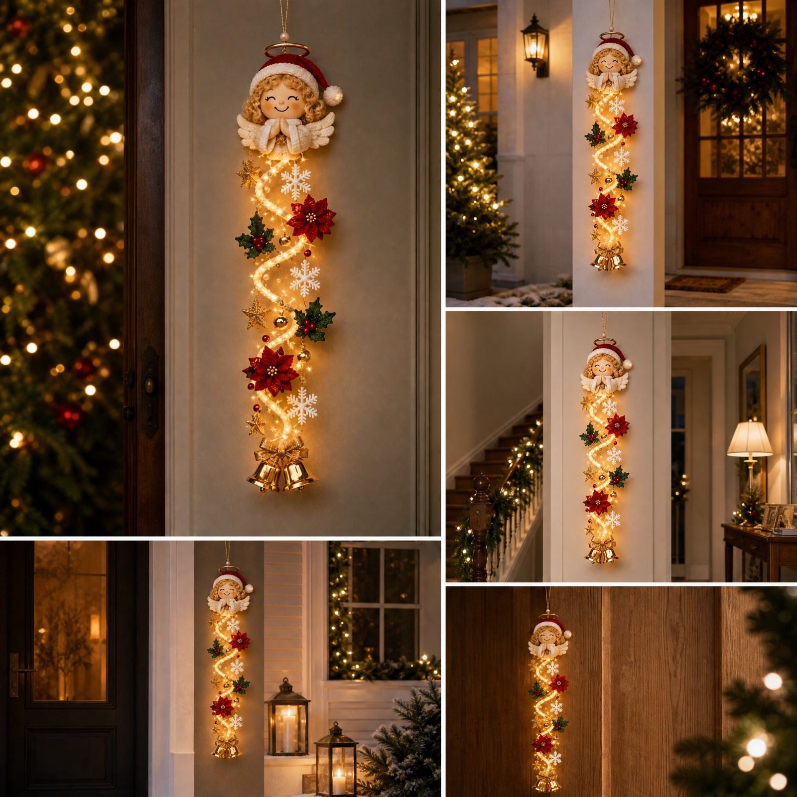Glowing Christmas Door Hanger, Lighted Christmas Door Hanger, Rustic