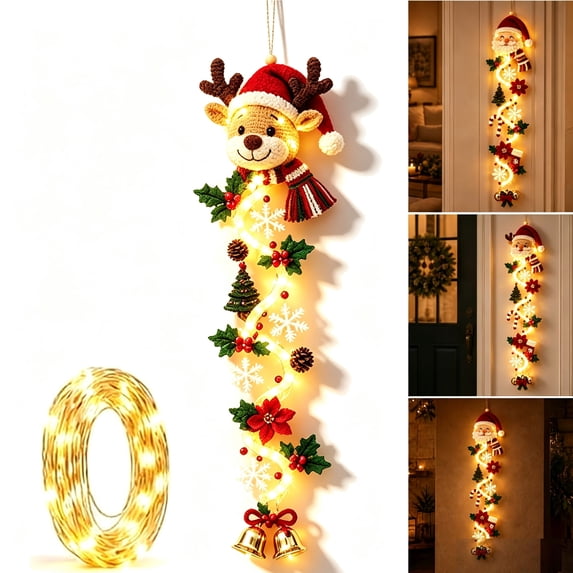 Glowing Christmas Door Hanger, Lighted Christmas Door Hanging Decor with Warm Lights, Christmas Decoration for Front Door, Porch & Entryway, E