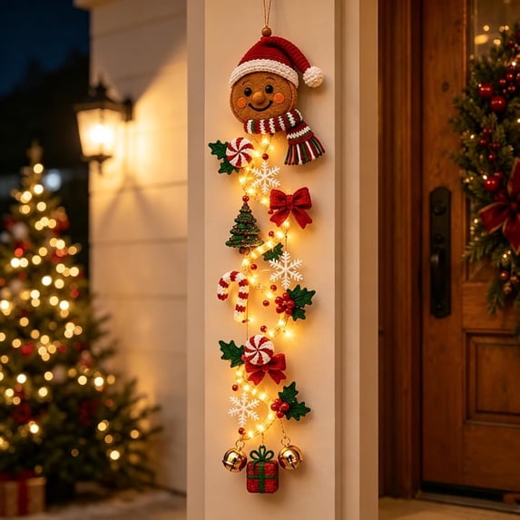 Glowing Christmas Door Hanger, Lighted Rustic Decor