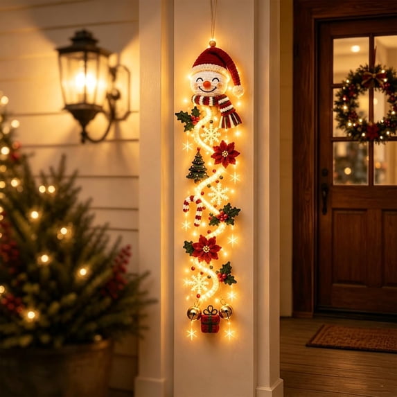 Glowing Christmas Door Hanger, Lighted Rustic Decor