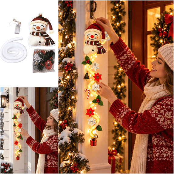 Glowing Christmas Door Hanger Snowman With Red Hat Christmas Wall Hanging Light Decoration,47.24Inch 3D Holiday Hanging Decor For Front Door And Fireplace