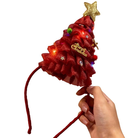 Glowing Christmas Hair Hoop with Multi-Color LED Lights, Adjustable Mesh Headband for Women Kids Holiday Parties