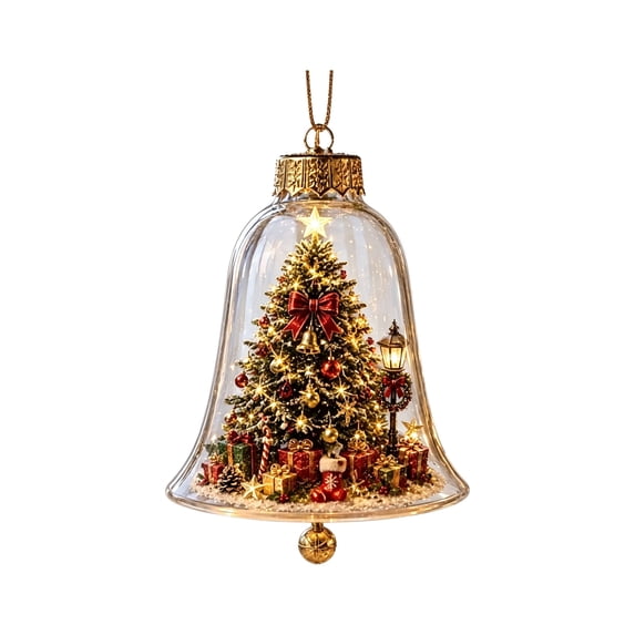 Glowing Christmas Story Bell Ornament 3.9 Inch - Light-Up Mini Holiday Scene with Warm White LED Lights - Hanging Xmas Tree Decor, Festive Keepsake Gift, Christmas Tree