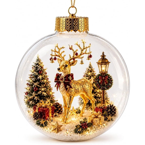 Glowing Christmas Story Ornament, 3.94 in Transparent Glowing Christmas Ornament Ball with Warm Light for Christmas Tree Decoration