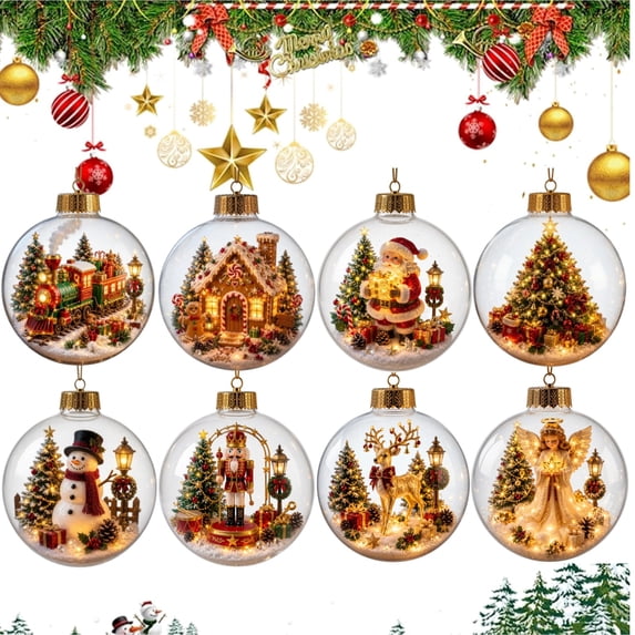 Glowing Christmas Story Ornament Ball, Light-Up Christmas Tree Ball with Warm LED Light, Festive Keepsake Gift for Home Christmas Party Decoration, 1PC E