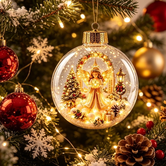 Glowing Christmas Story Ornament Ball, Light-Up Mini Holiday Scene Hanging Decoration with Warm LED Light, Festive Keepsake Gift for Home Christmas Party Decoration
