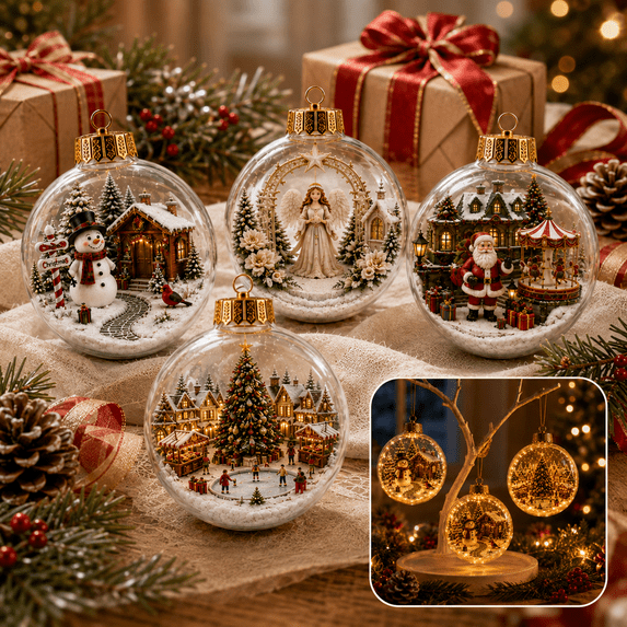 Glowing Christmas Story Ornament, Christmas Diorama Ornament for Tree, Mini Holiday Scene Ball Decor 3.94 Inch, Lighted or Non-Lighted, Festive Gift Keepsake Ornament