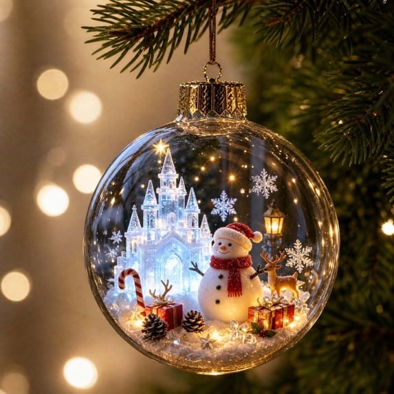 Glowing Christmas Story Ornament LED Light-Up 2D Scene Hanging Decor for Christmas Tree Home Party Christmas Gift 3.15In