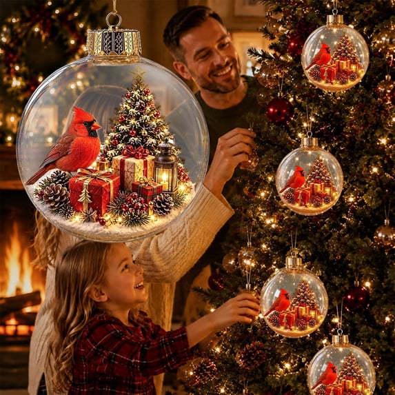 Glowing Christmas Story Ornament,Light Up Mini Holiday Scene,Christmas Tree Hanging Ornaments,Christmas Scene In Clear Acrylic Ball,Festive Keepsake Gift for Home Christmas Xmas Party Decoration