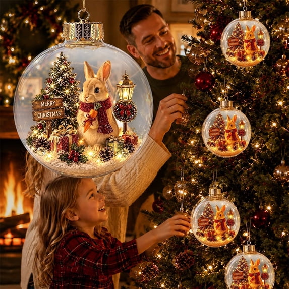 Glowing Christmas Story Ornament,Light Up Mini Holiday Scene,Christmas Tree Hanging Ornaments,Christmas Scene In Clear Acrylic Ball,Festive Keepsake Gift for Home Christmas Xmas Party Decoration
