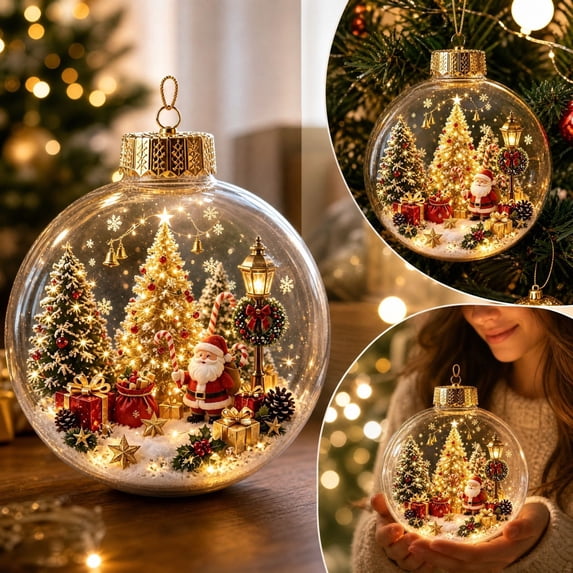 Glowing Christmas Story Ornament, Light Up Mini Holiday Scene Hanging Decoration with Warm LED Light, Festive Keepsake Gift for Home Christmas Tree Window Mantel Decor