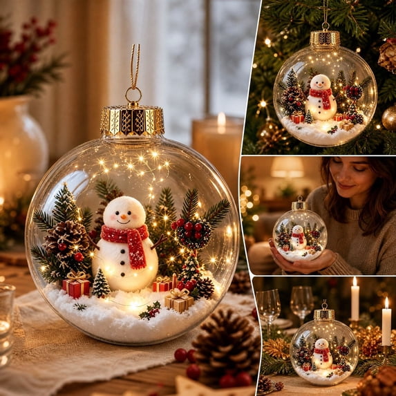 Glowing Christmas Story Ornament, Light Up Mini Holiday Scene Hanging Decoration with Warm LED Light, Festive Keepsake Gift for Home Christmas Tree Window Mantel Decor
