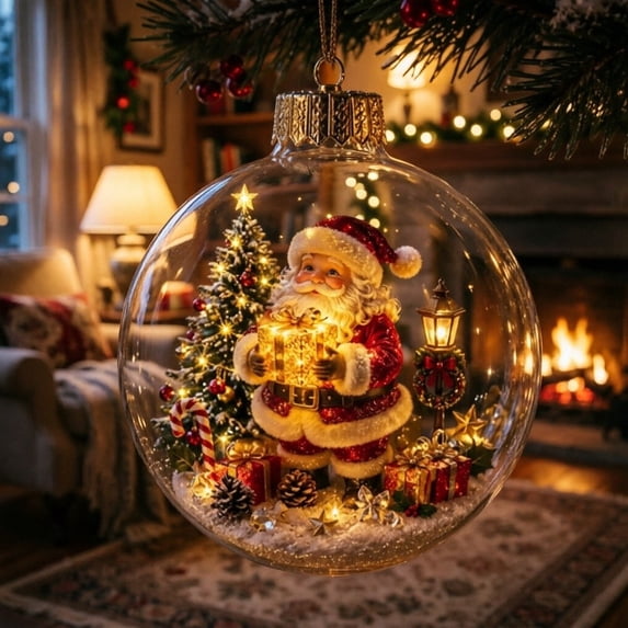 Glowing Christmas Story Ornament, Light Up Mini Holiday Scene with Warm LED Light,Mini Holiday Scene with Warm LED Light in a Glass Ball for Retail Window Displays and Home Decor