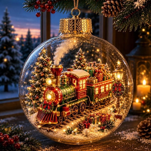 Glowing Christmas Story Ornament, Light-Up Christmas Ball with Warm LED Light, Christmas Scene in Clear Acrylic Ball, Christmas Tree Decoration Hanging Ball for Xmas Tree, Wedding, Party