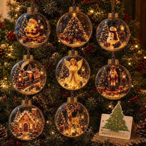 Glowing Christmas Story Ornament Light-Up Hanging Ball, 3.15 Inch | Warm Light Illuminates the Mini Holiday Scene While the Clear Sphere and Hanging Loop Suit Seasonal Tree Displays