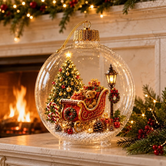Glowing Christmas Story Ornament, Light‑Up Mini Holiday Scene 3.5In, Hanging Diorama Ornament with Warm LED Light, Festive Keepsake for Tree, Mantel & Christmas Party Decor