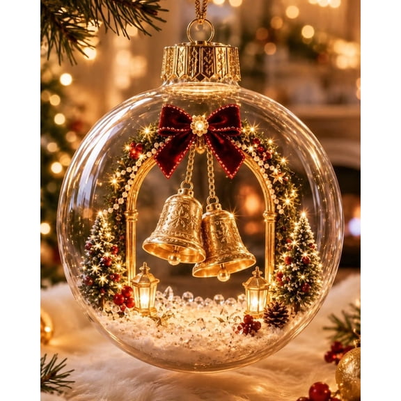 Glowing Christmas Story Ornament Light-Up Mini Holiday Scene Ball Decorations with Warm LED Light Unique Festive Keepsake Gift for Home Party Bulk for Tree Mantel Gifting Use(Style-R)
