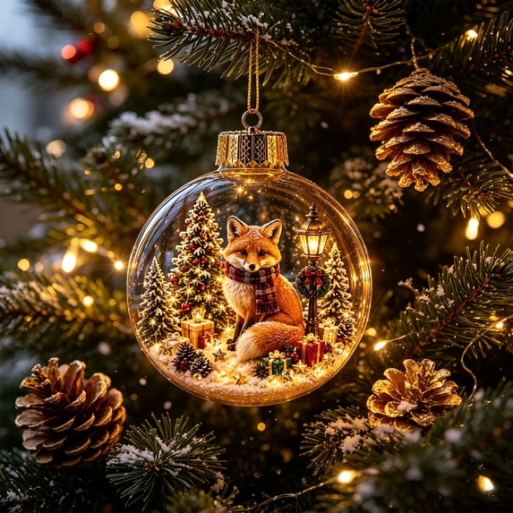 Glowing Christmas Story Ornament, Light-Up Mini Holiday Scene Clear Glass Ball Tree Ornament, Cute Animal Theme for Home Christmas Party Hanging Decoration(E)