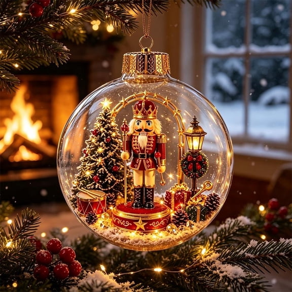 Glowing Christmas Story Ornament Light-Up Mini Holiday Scene Warm LED Glow Hanging Holiday Decoration for Holiday Gift Xmas Tree Party Decor, Nutcracker