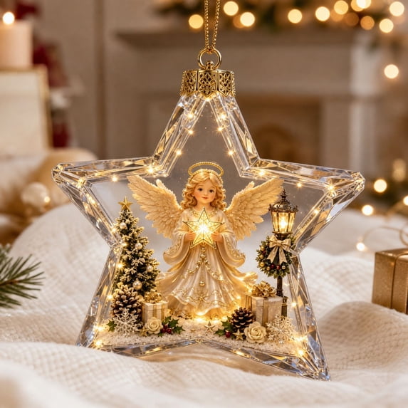Glowing Christmas Story Ornament, Light-Up Mini Holiday Scene with Warm LED Light Decor, Festive Keepsake Gift for Home Christmas Party Decoration(Angel Girl)