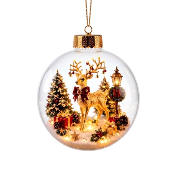 Glowing Christmas Story Ornament, Light-Up Mini Holiday Scene with Warm LED Light, Festive Keepsake Gift for Home Christmas Party Decoration(Reindeer)