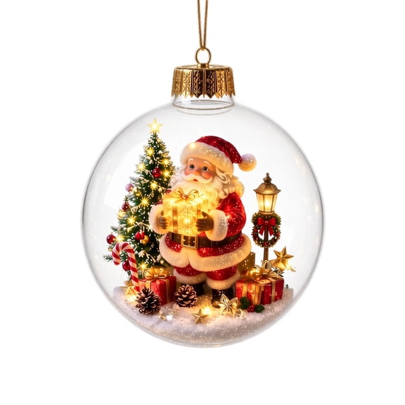 Glowing Christmas Story Ornament, Light-Up Mini Holiday Scene with Warm LED Light, Festive Keepsake Gift for Home Christmas Party Decoration(Santa Claus)