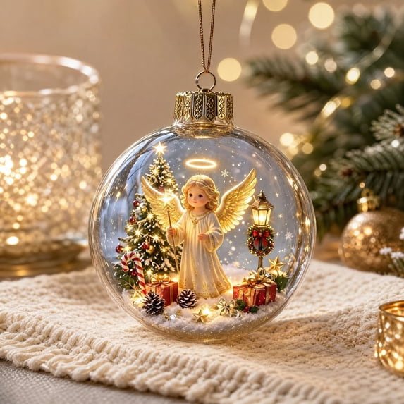 Glowing Christmas Story Ornament, Light-Up Mini Holiday Scene with Warm LED Light, Festive Keepsake Gift for Home Christmas Party Decoration,F-B