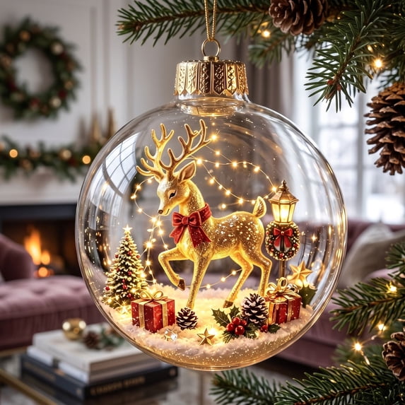 Glowing Christmas Story Ornament, Light-Up Mini Holiday Scene with Warm LED Light, Festive Keepsake Gift for Home Christmas Party Decoration