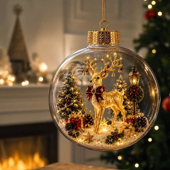 Glowing Christmas Story Ornament, Light-Up Mini Holiday Scene with Warm LED Light, Festive Keepsake Gift for Home Christmas Party Decoration