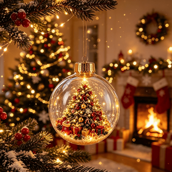 Glowing Christmas Story Ornament, Light-Up Mini Holiday Scene with Warm LED Light, Festive Keepsake Gift for Home Christmas Party Decoration