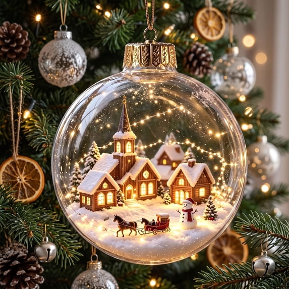 Glowing Christmas Story Ornament, Light-Up Mini Holiday Scene with Warm LED Light, Festive Keepsake Gift for Home Christmas Party Decoration