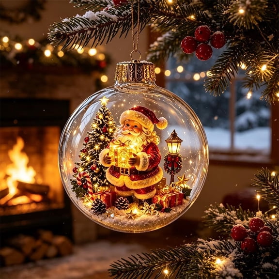 Glowing Christmas Story Ornament, Light-Up Mini Holiday Scene with Warm LED Light, Festive Keepsake Gift for Home Christmas Party Decoration
