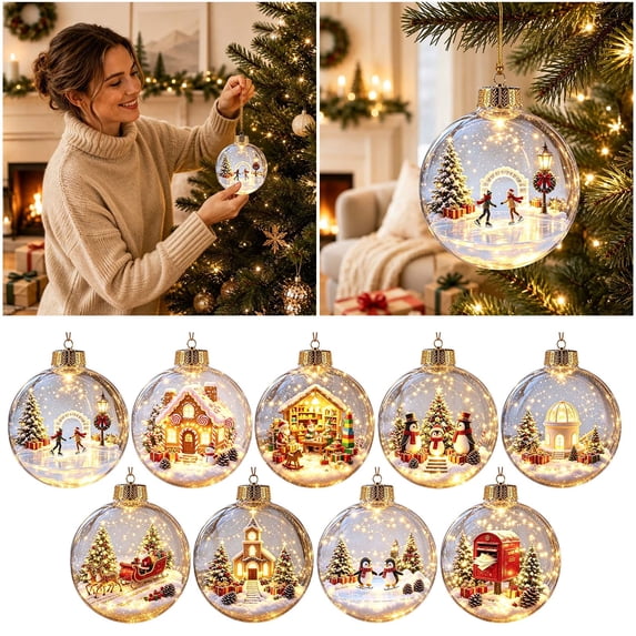 Glowing Christmas Story Ornament, Light‑Up Mini Holiday Scene