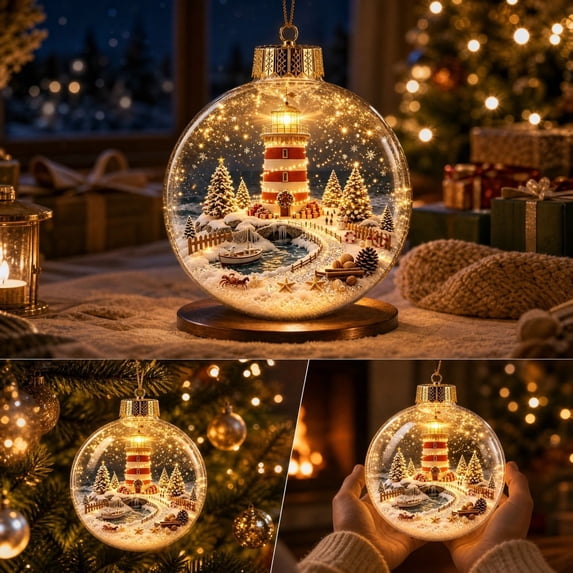 Glowing Christmas Story Ornament, Lighted Christmas Ornament with Mini Holiday Scene Warm LED Light, Light Up Christmas Diorama Ball Decoration for Christmas Tree Mantel Home Decor Gift