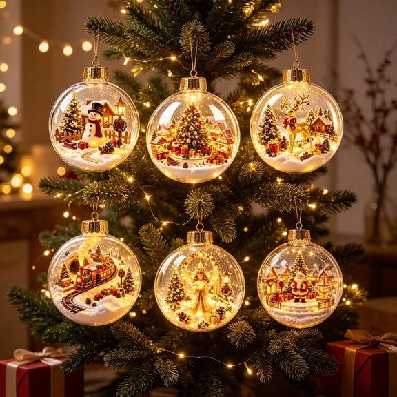 Glowing Christmas Story Ornament, Mini Holiday Scene 3.94In | Light-Up Christmas Balls with Warm LED Light, Glowing Christmas Ornament for Tree Mantel, Holiday Decoration & Gifting Use