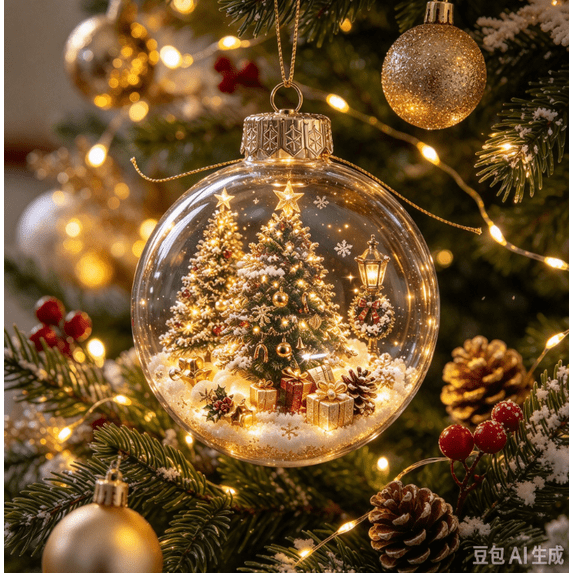 Led Bulbs In House Glowing Christmas Story Ornament, Miniature Scene in Clear Ball with ...
