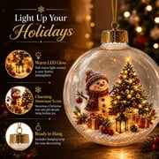 Glowing Christmas Story Ornament, Snowman, Christmas Tree And Gifts 3D Mini Holiday Diorama Ball, Light Up Christmas Tree Ornament for Holiday Decor
