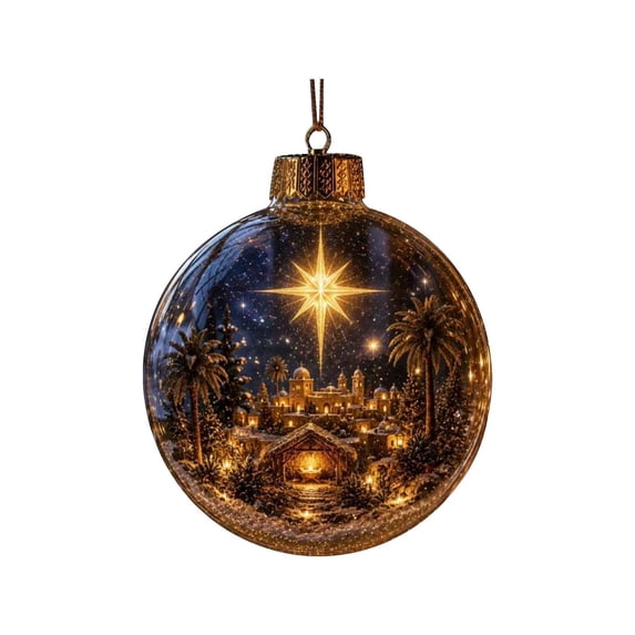 Glowing Christmas Story Ornament with Warm LED and 3D Mini Holiday Scene Glowing Christmas Story Ornament, 3D Mini Scene, Warm LED Glow, Ready To Hang, Tree And Wreath Decor