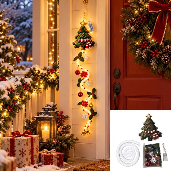 Glowing Christmas Tree Door Hanger with LED Light Glow, Rustic Quilted ...